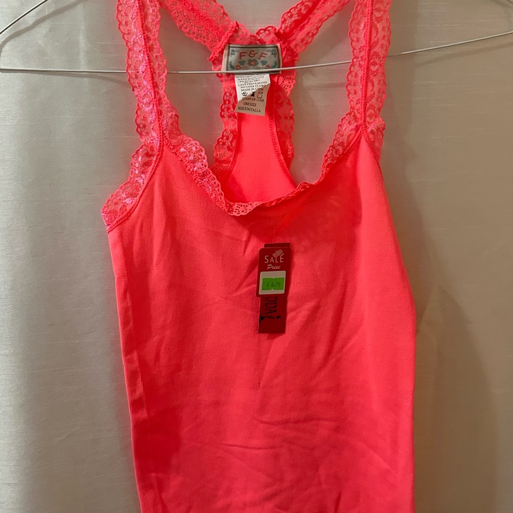 F&F Lace Tank Top Small. Bright Neon Peach.
